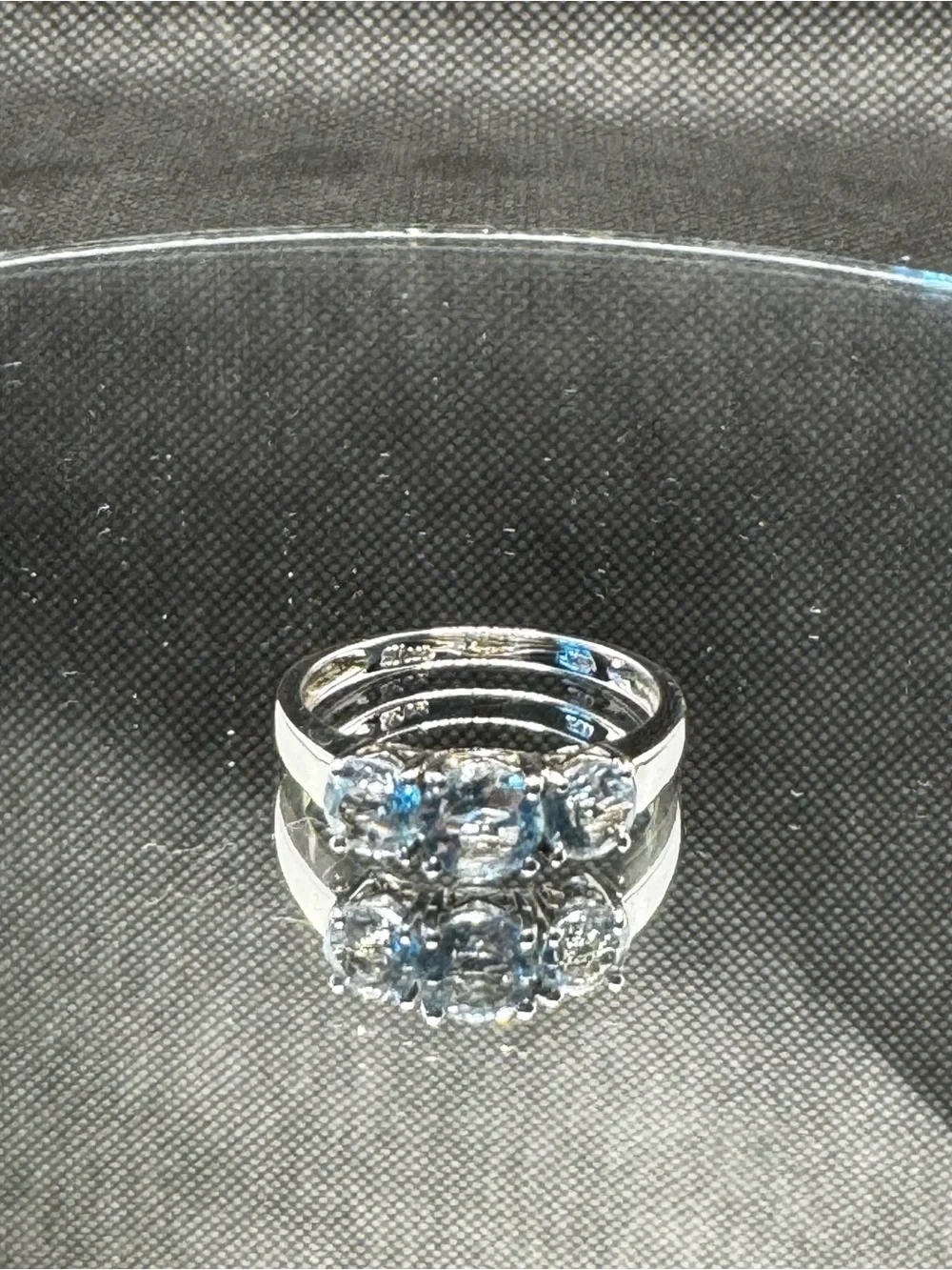 Vintage 925 Sterling Silver Three Stone Ring - Light Blue Past Present Future
